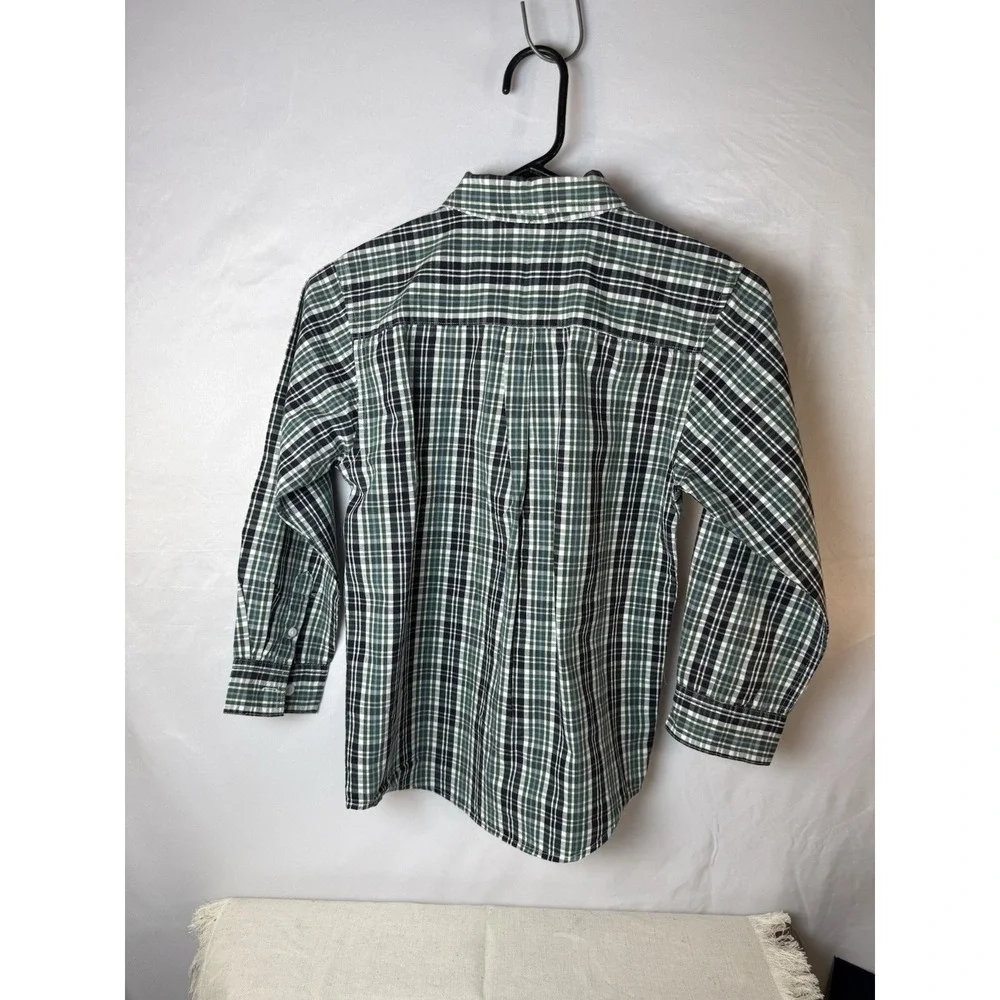 Gymboree Boys M 7/8 Shirt Green Plaid collared‎ Button Up Woven Cotton Preppy
